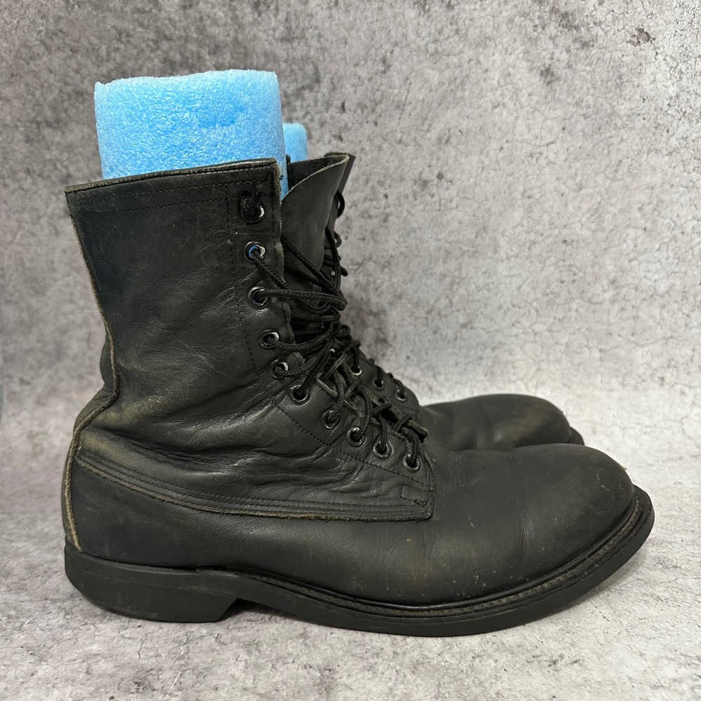 VTG 80s Wolverine World Wide Flight Deck Boots Men 10 Black Steel Toe Military